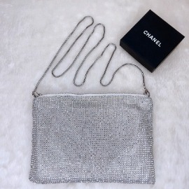 Silver Crystal Diamantes Soft Clutch